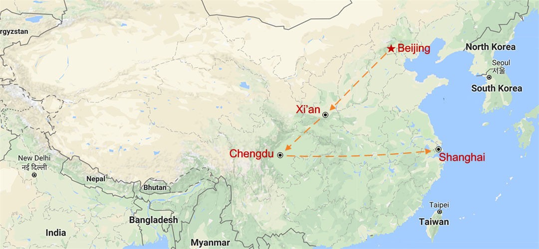Chengdu et Triangle d'or de Chine Map