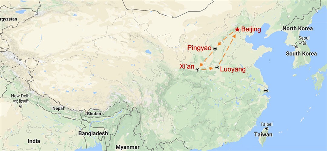 Aventura Cultural en el Norte de China Map
