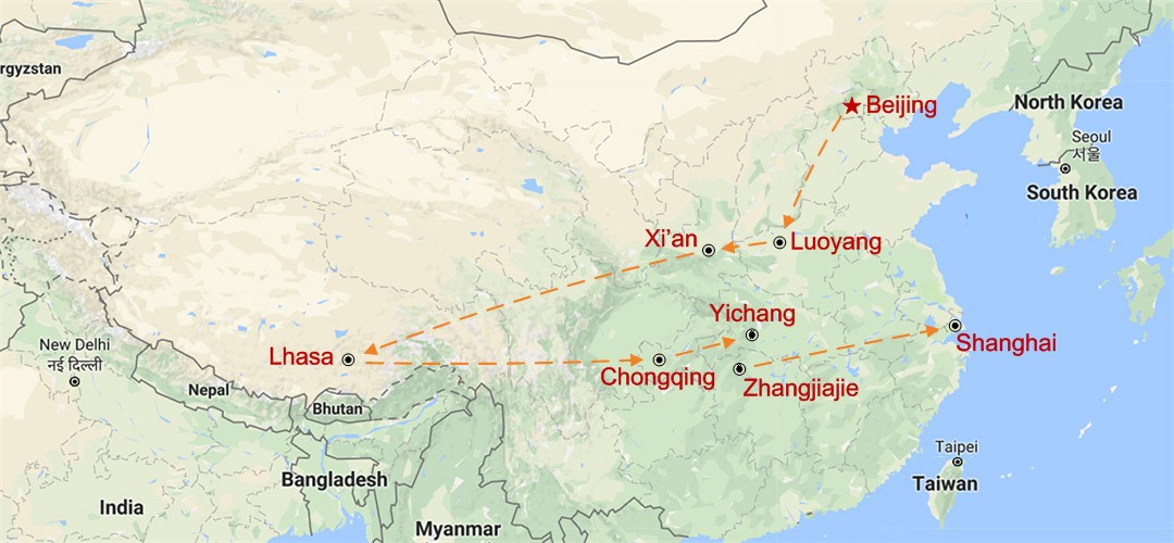 Voyage romantique en Chine Map