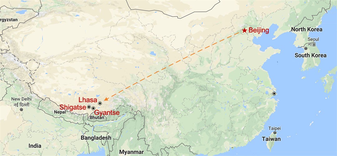 Peking- und Tibettour Höhepunkte Map
