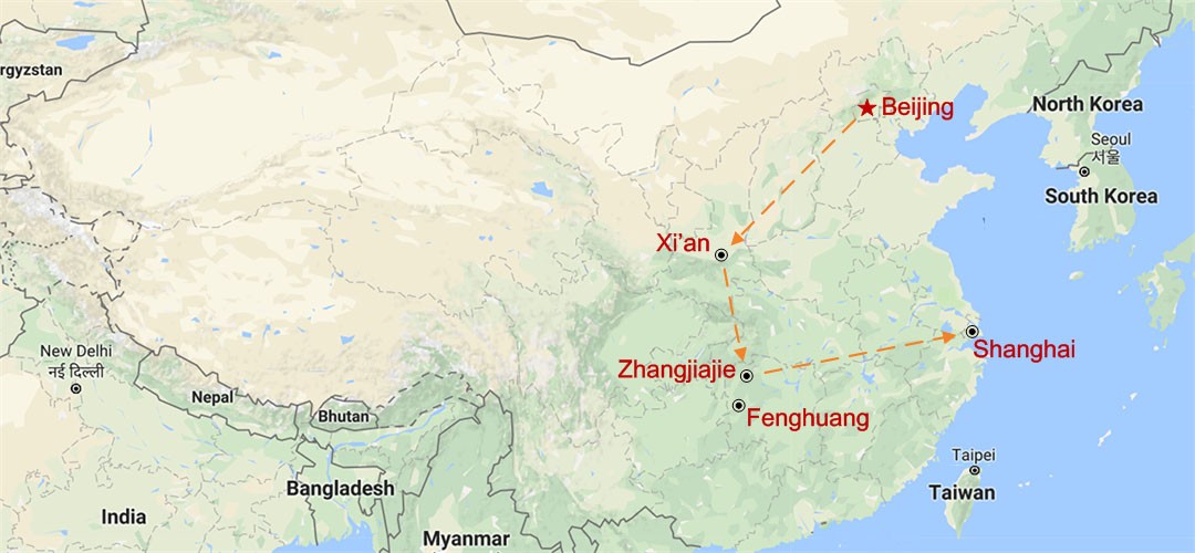 The Golden Triangle Plus Zhangjiajie Map